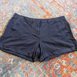 Ann Taylor LOFT Women's 8 Original Shorts Linen Rayon Blend Blue Rolled Hem